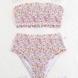 New SHEIN Swim Mod Women Strapless Bandeau Floral Bikini Set